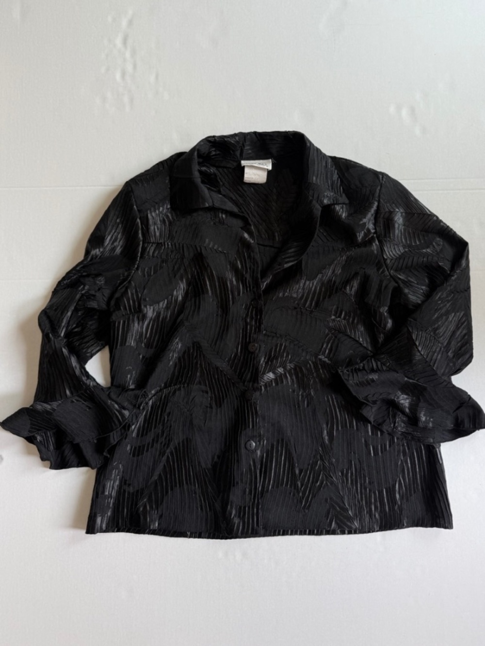 Hiroko Vintage Ruffled Textured Black Shirt